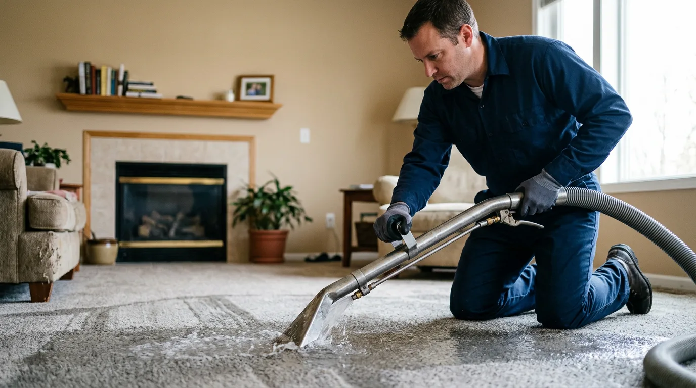Water damage restoration technician working near Mentone, IN